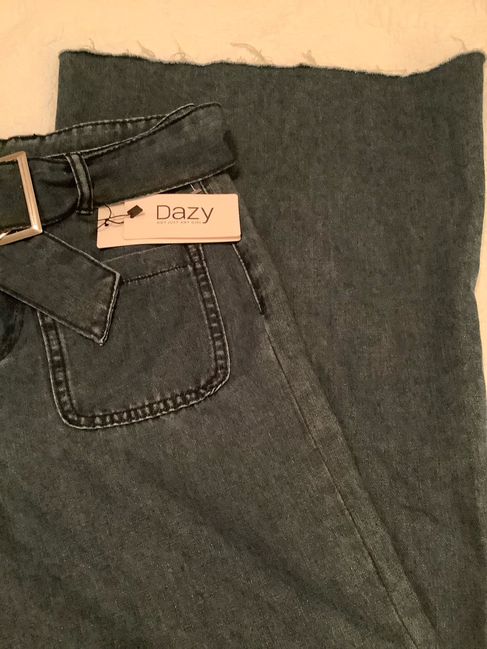 Wide Leg Flare Jeans in Dark Indigo New Dazy Flare Wide Leg Y2K Jeans with belt